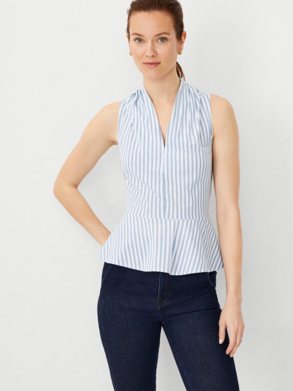 Ann Taylor Striped Peplum Halter Top - Coastline Blue - Size Small - BNWT